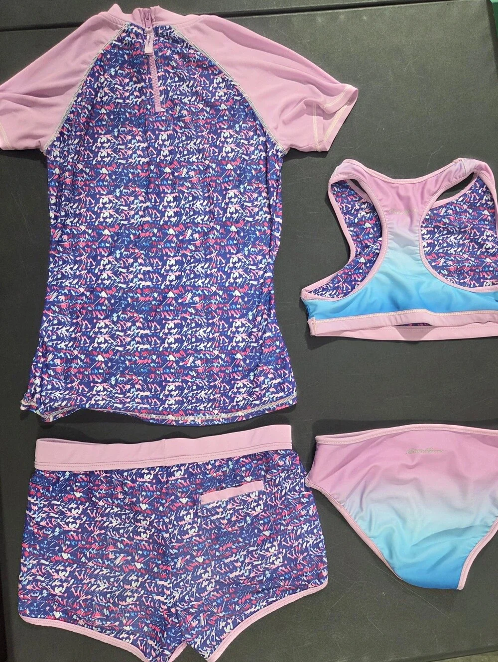 Kids Purple Floral Rash Guard Swim Set - 4-Piece